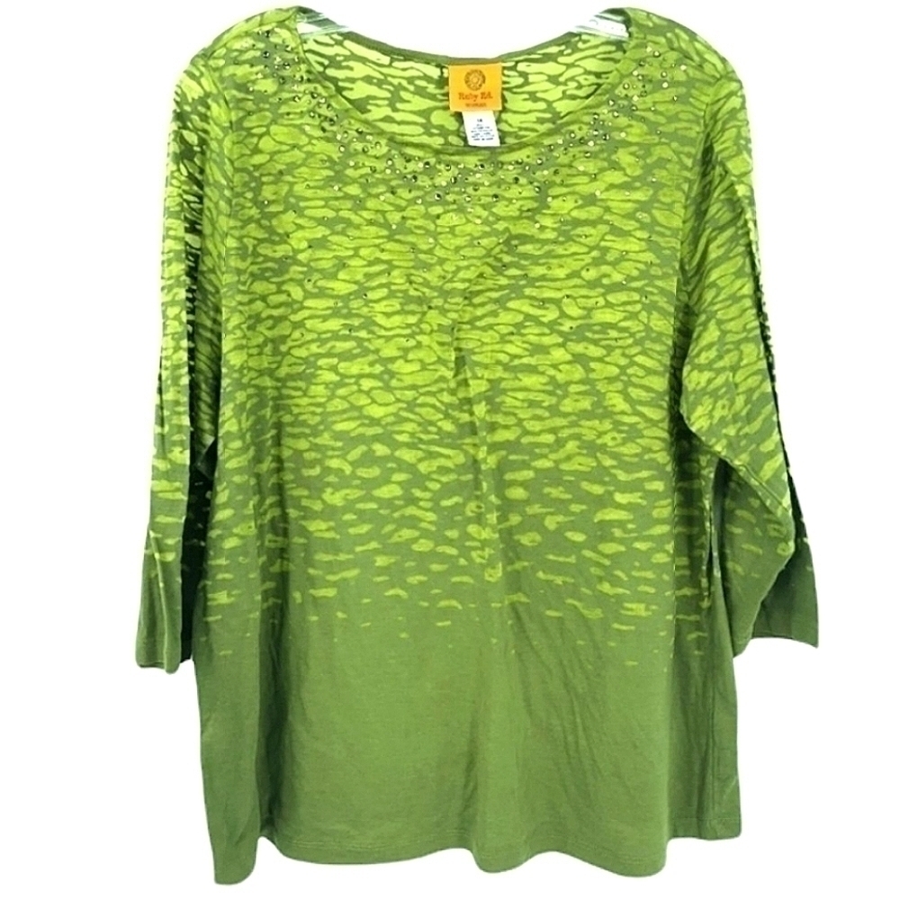 Ruby Rd. Women's 1X Green Round Light Blouse
